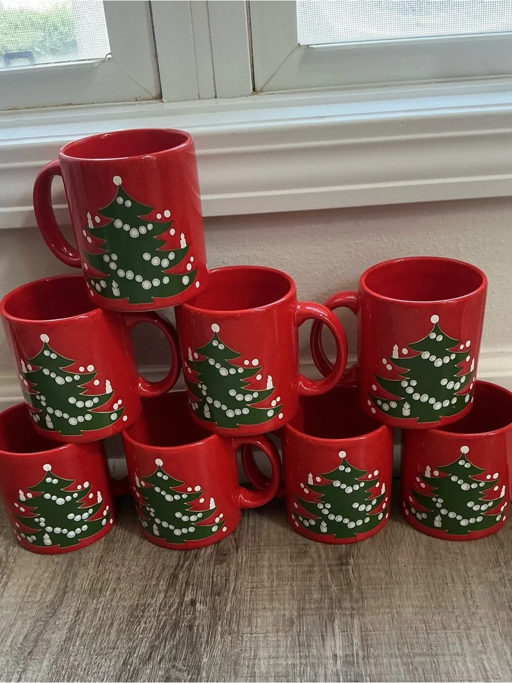 Lot of 8 Vintage Waechtersbach Christmas Tree Red Mugs Cups West Germany Vtg